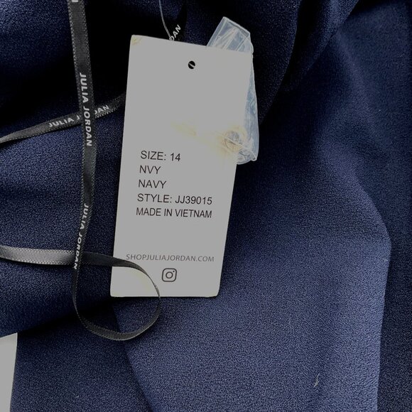 Julia Jordan Navy High Neck Flutter Sleeve Wide Leg Crepe Jumpsuit 14 NWT - Picture 6 of 9